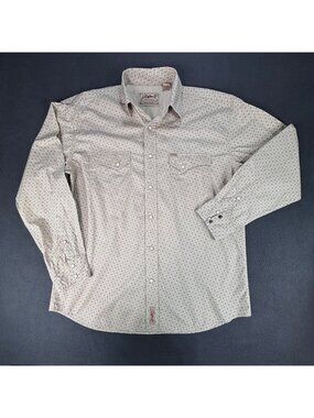 Rafter C Cowboy Collection Mens L Beige Geometric Western Pearl Snap Long Sleeve